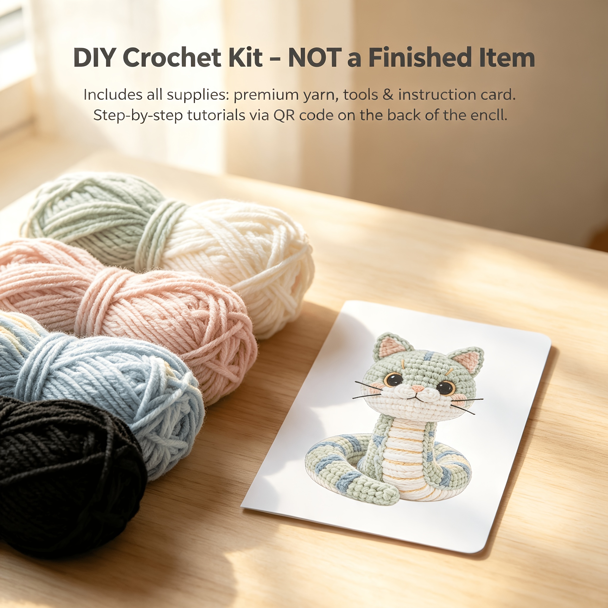 DIY Crochet Amigurumi Cat Plush Kit with Tools & Photos