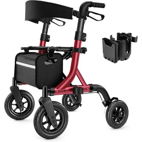 walkers for seniors rollator walker 10 inch all terrain rollator walker with backrest aluminum walkers built in cable foldable and adjustable height for seniors beige