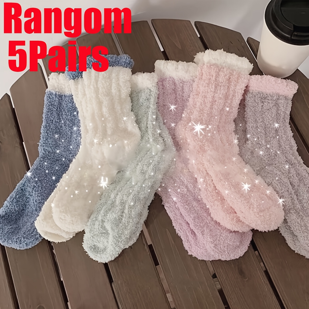 Random 5/8/10 Pairs Women's Autumn Winter Coral Fleece Warm Socks Breathable Style - Thickened Heat-locking Plush Lining, Anti-slip Striped Sole, High-elastic Ribbed Trim Non-slip, , Office Long Wear