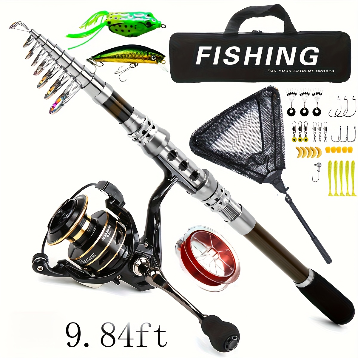 1.8-3mSpinning Casting Carbon Fishing Rod Including a large * Portable  Travel Rod Spinning Fishing Rods Fishing Tackle telescopic Fishing Pole Set  Full Kits with Spinning Reel Baits Hooks Travel Pole ...