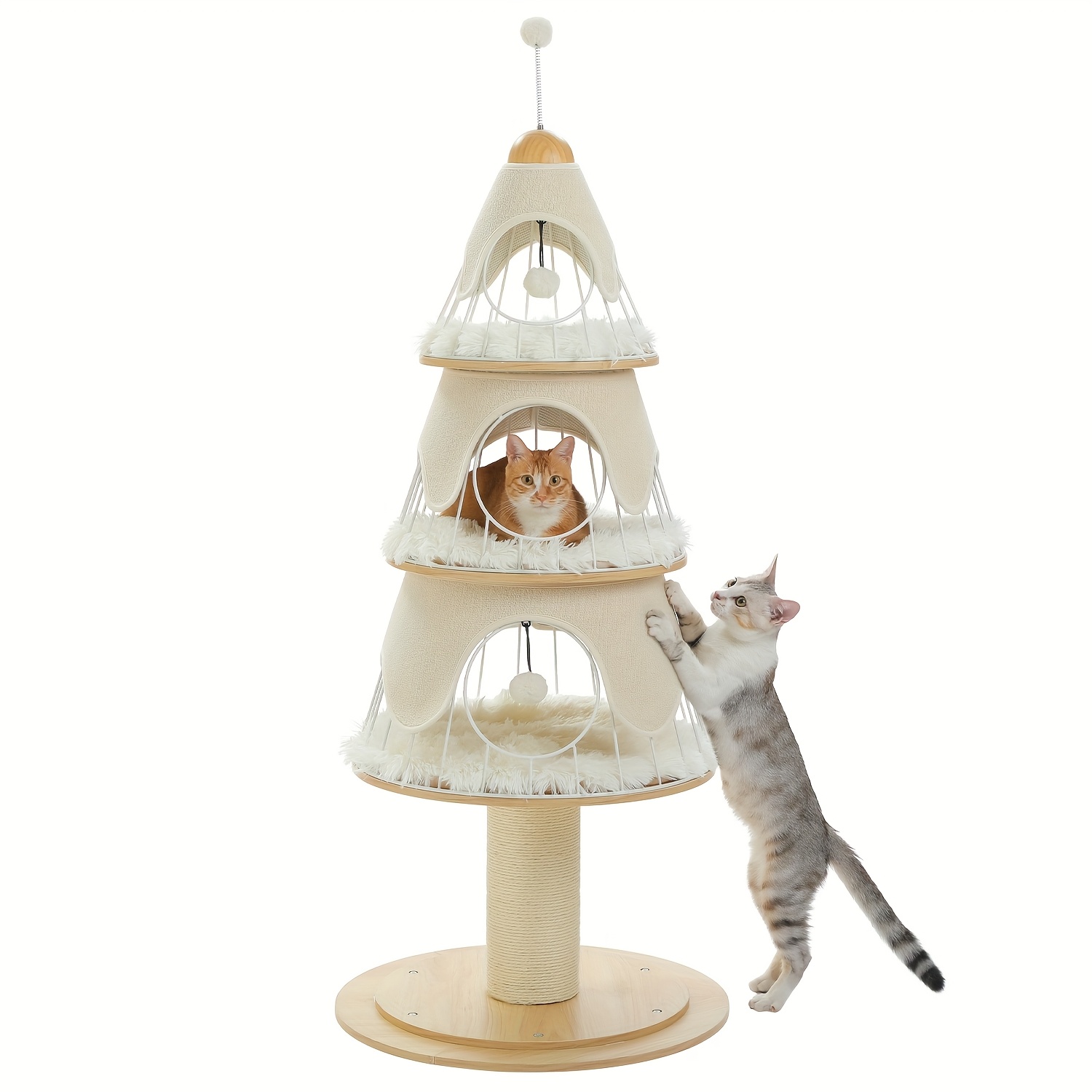 Tree, 51.2" Cat Tower For Christmas With Cozy Cat Condo, Scratching Post, For Indoor Cats
