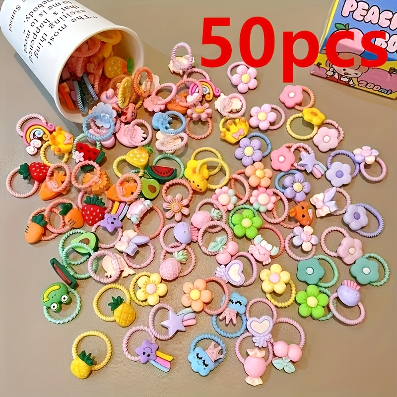 Image of Approximately 50/66/25 Mixed Hair Ties, Cute Small Cartoons, Hair Additions For, In Colors, Hair Care
