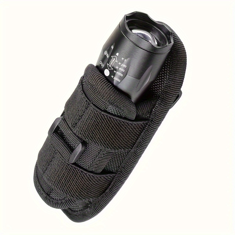 TEMU 360° Rotating Tactical Flashlight Holster - Durable Nylon, Ideal For Hunting & Survival Gear, Black