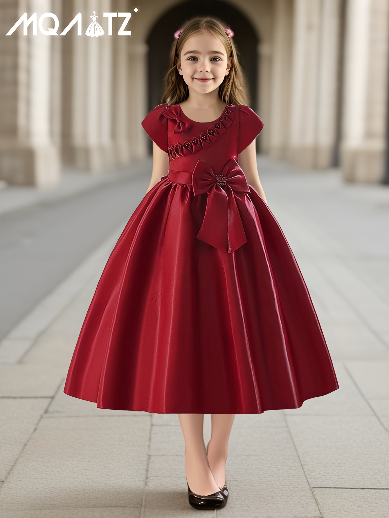 Girl s Dress Satin Big Bowknot Design Maxi Evening Dress Temu