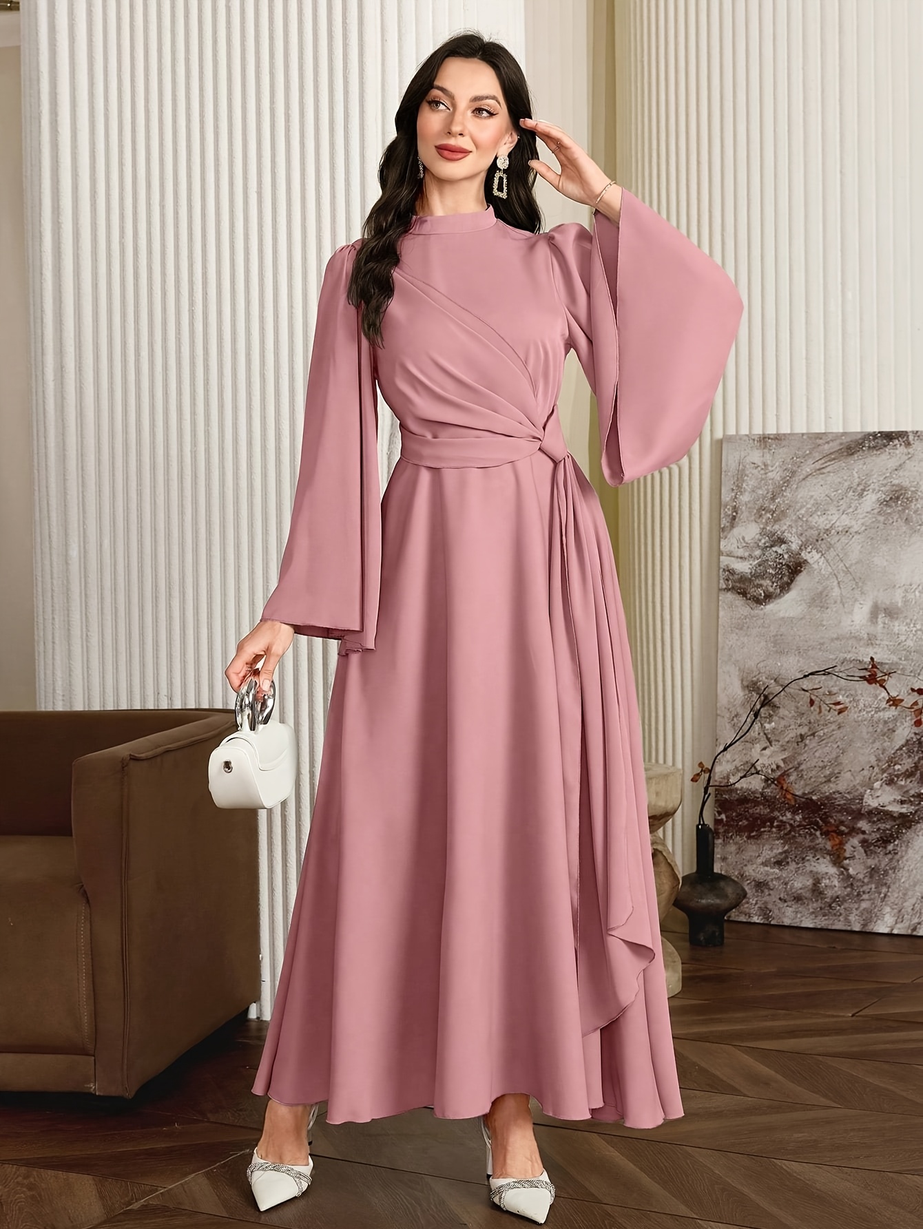 long sleeve pink dress for women Cute Hot Pink Bubble Sleeve Dress