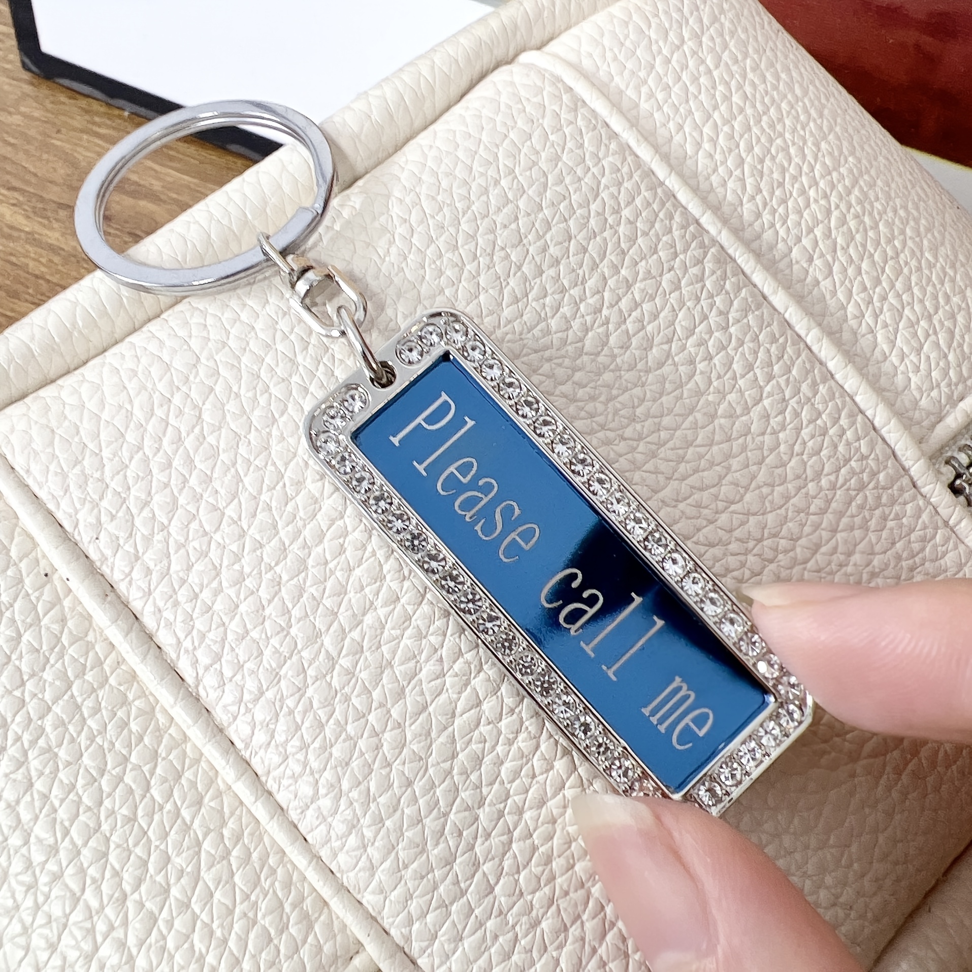 Image of Custom Product, Custom Text Rhinestone Keychain, Stainless Steel Personalized Name Tag, Phone Number Keychain, Key Ring, Anti-loss Dog Tag, Bag Backpack Pendant, Gift