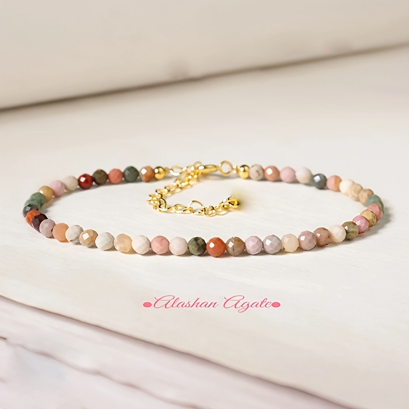 Image of Chic Multicolor Agate Bead Bracelet - 3mm Natural Stone, Delicate & For Women - Perfect Gift For Vacation Or Casual Attire