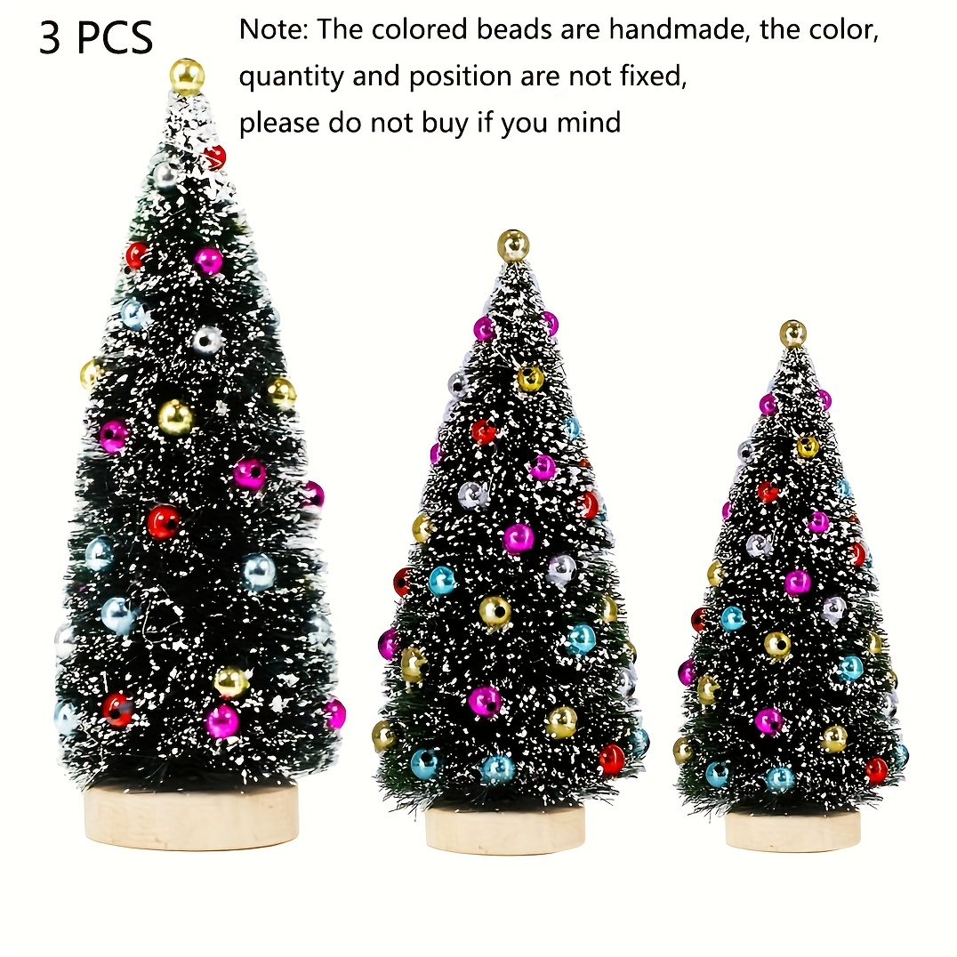 TEMU 3pcs Artificial Mini Tabletop Christmas Trees, Tiny Frosted Bottle Brush Trees, Decorated Small Christmas Trees With White Snow And Colorful