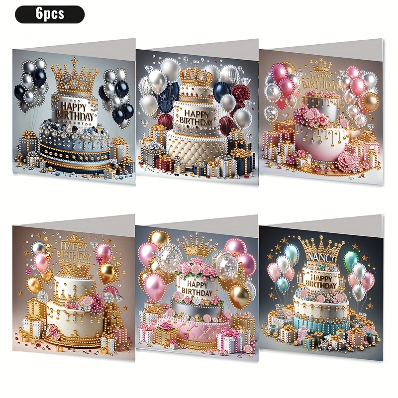6pcs Diamond Painting Birthday Party Balloon Theme Greeting Card Kit, Unique Diy Diamond Painting Set With 6 Envelopes, ' Birthdays, Best Gift To