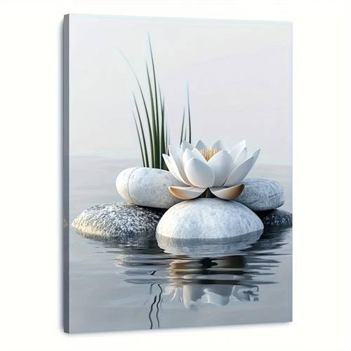 2d flat 1pc white for lotus framed canvas art modern minimalist nature inspired wall decor with room bedroom kitchen bathroom decor bedroom accent 2d flat