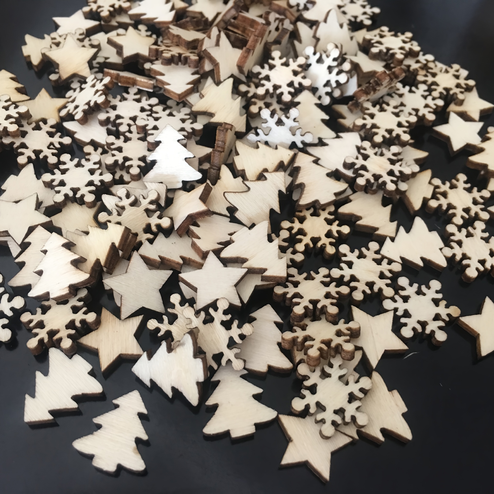 

100pcs Christmas Tree, & Wooden Cutouts - Manufactured Wood For Diy Decorations, Suitable For Christmas, Halloween, Hanukkah, Thanksgiving, - No Or Batteries Needed