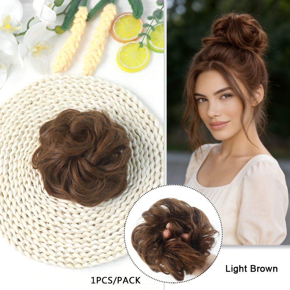 TEMU 1pc Of Curly Synthetic Hair Bun, Messy Bun Hair Tie, Spherical Hair Ring Wig, Thick Updo Hair Accessory, . Suitable For Everyday Use, A Hair