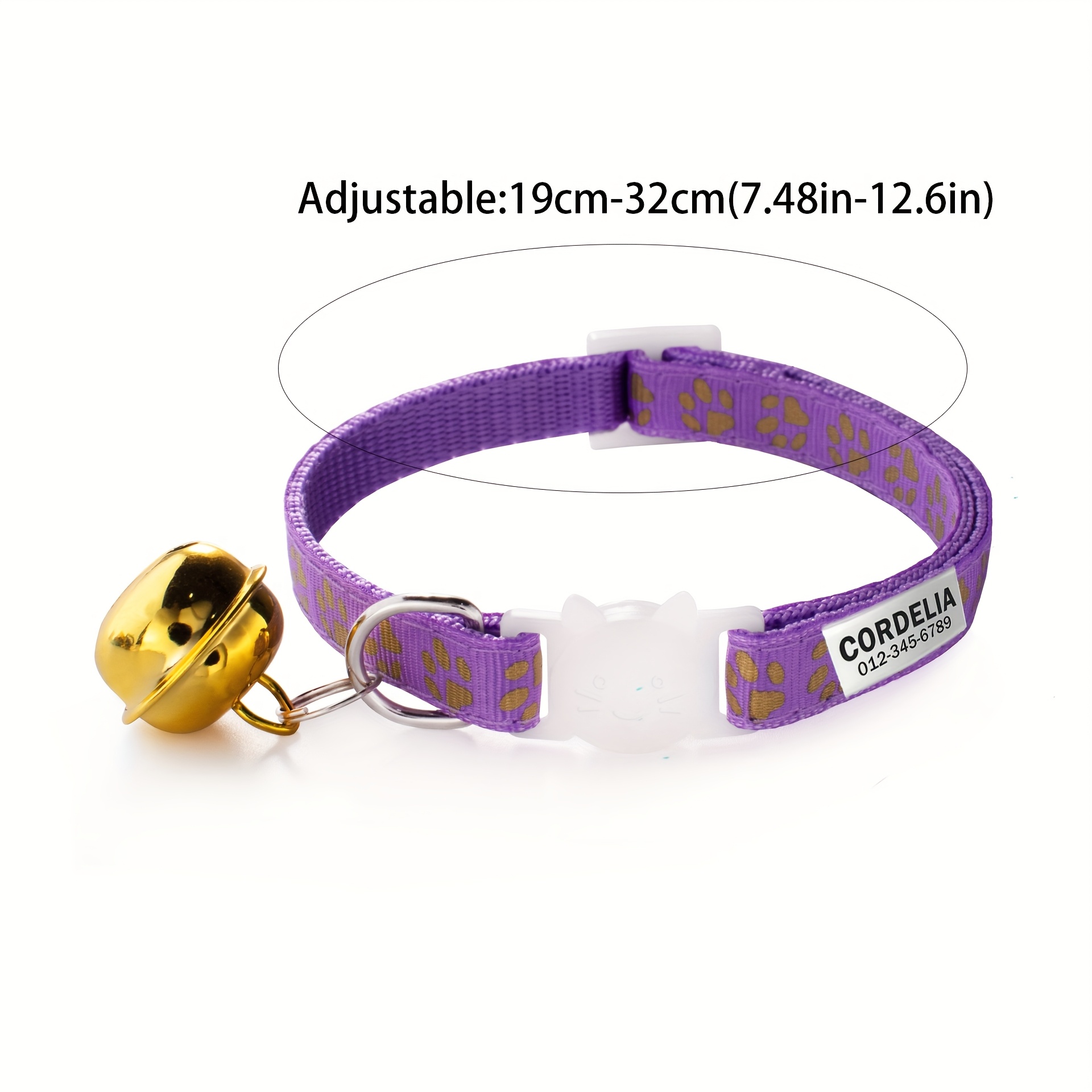 Customizable Golden Paw Print Patterned Adjustable Cat Collar with Bell