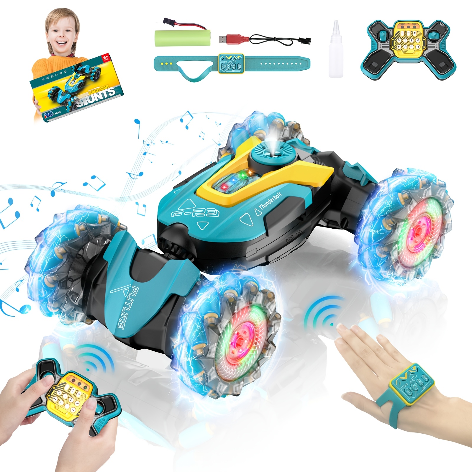 

Remote Control Toy Car, Supports 2.4ghz Remote Control, Gesture Sensing, Colorful Lighting Effects, Dynamic Music, Spray, Rechargeable Toy Car, Children's Toy Gift