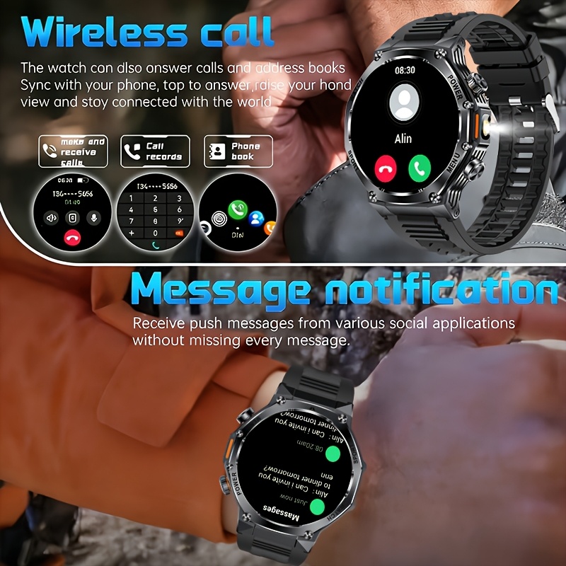 Smartwatch with LED Flashlight & 800mAh Battery