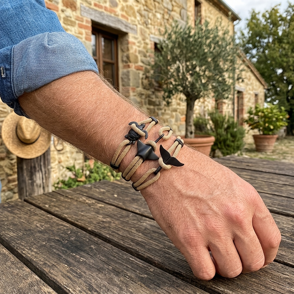 leisure 3pcs set adjustable rope bracelet men outdoor holiday daily wristband handmade weaven nylon   jewelry accessories