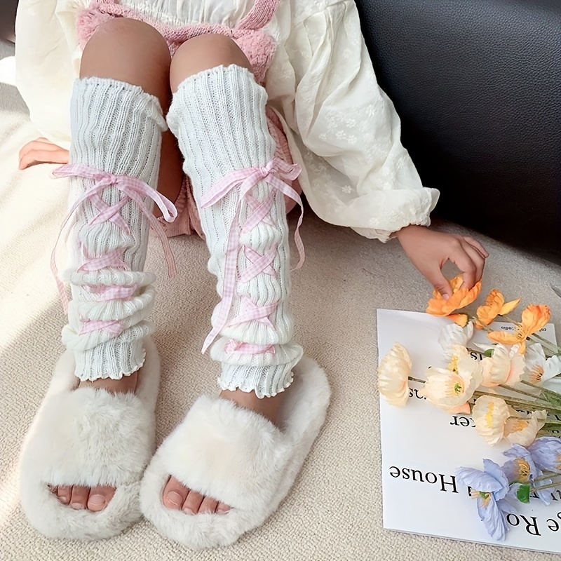 Image of Knitted Leg Warmers For Girls, Solid Color Warm Leg Cuffs, Fashionable, For Teenager