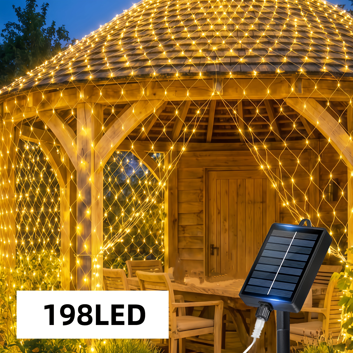 E-shop Outdoor Solar Lichterkette, 101/198 LED Perlen Garten Dekorationsnetzlichter, 3×2m/1,5×1,5m Beleuchtung, 12 Beleuchtungsmodi, geeignet für Hof,