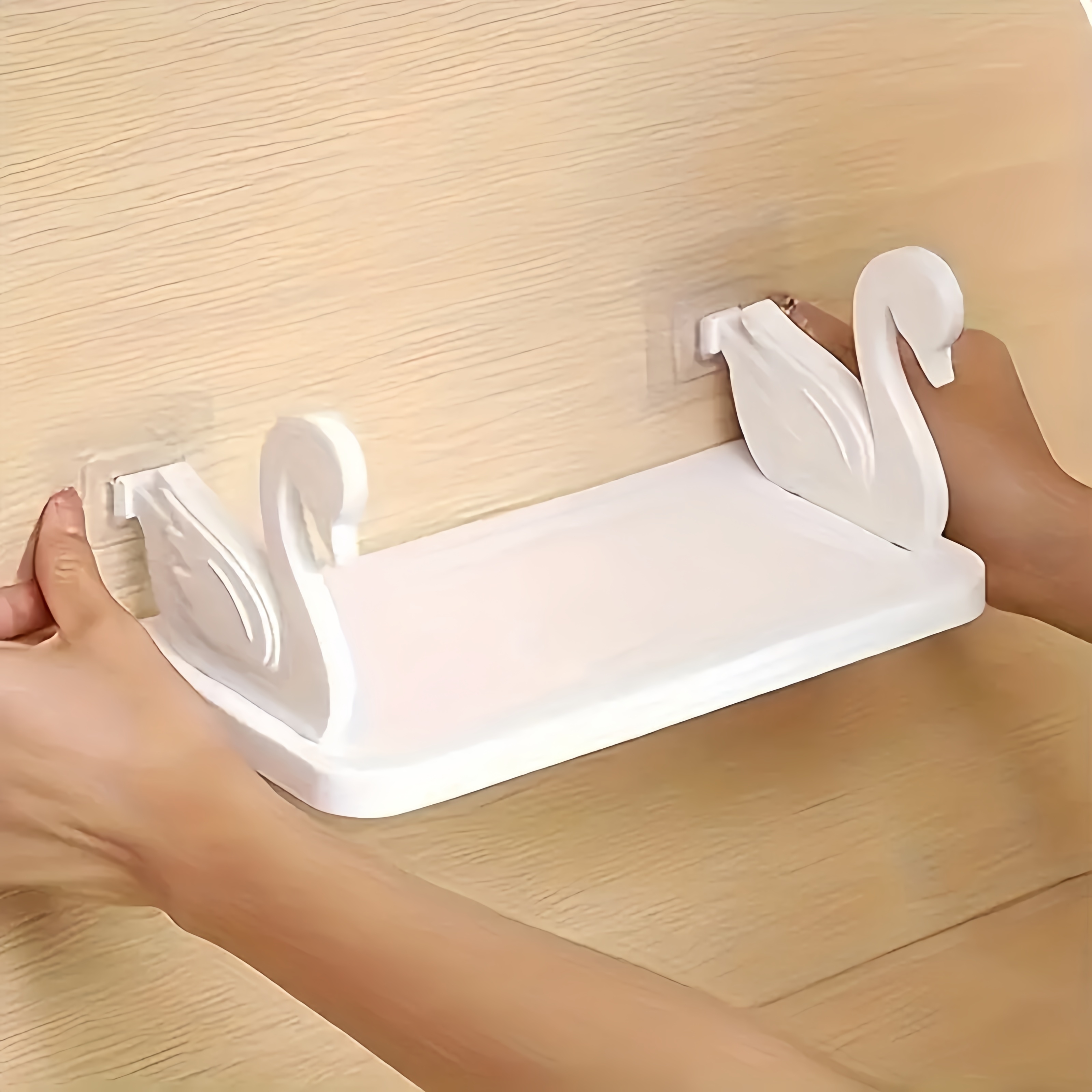 

Swan Multi-functional Wall-mounted Shelf For Kitchen & Bathroom - No Drill, Matte , White Plastic Organizer For Shampoo & Cosmetics