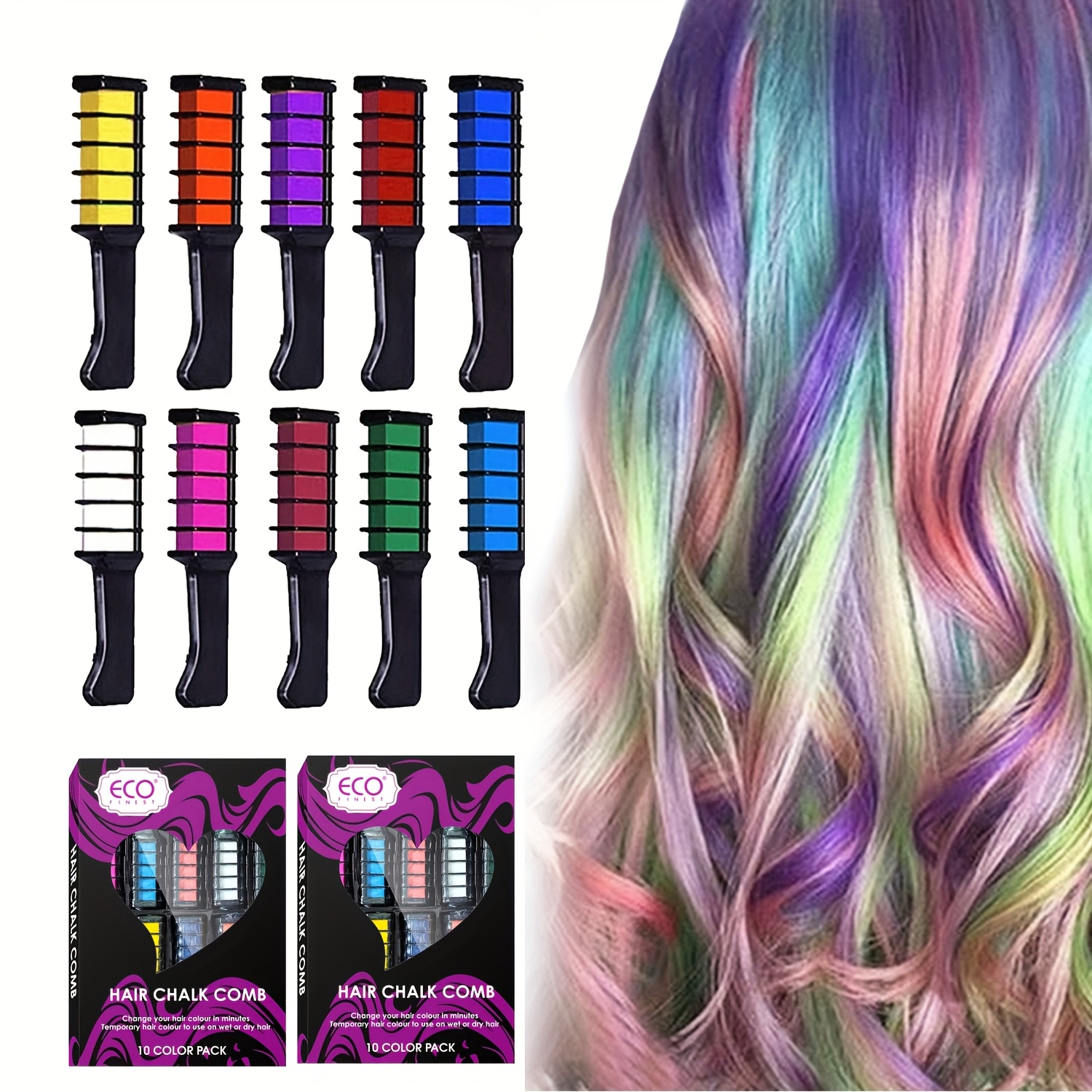 10 color temporary bright hair chalk comb 2 set carnival - Temu display picture 1