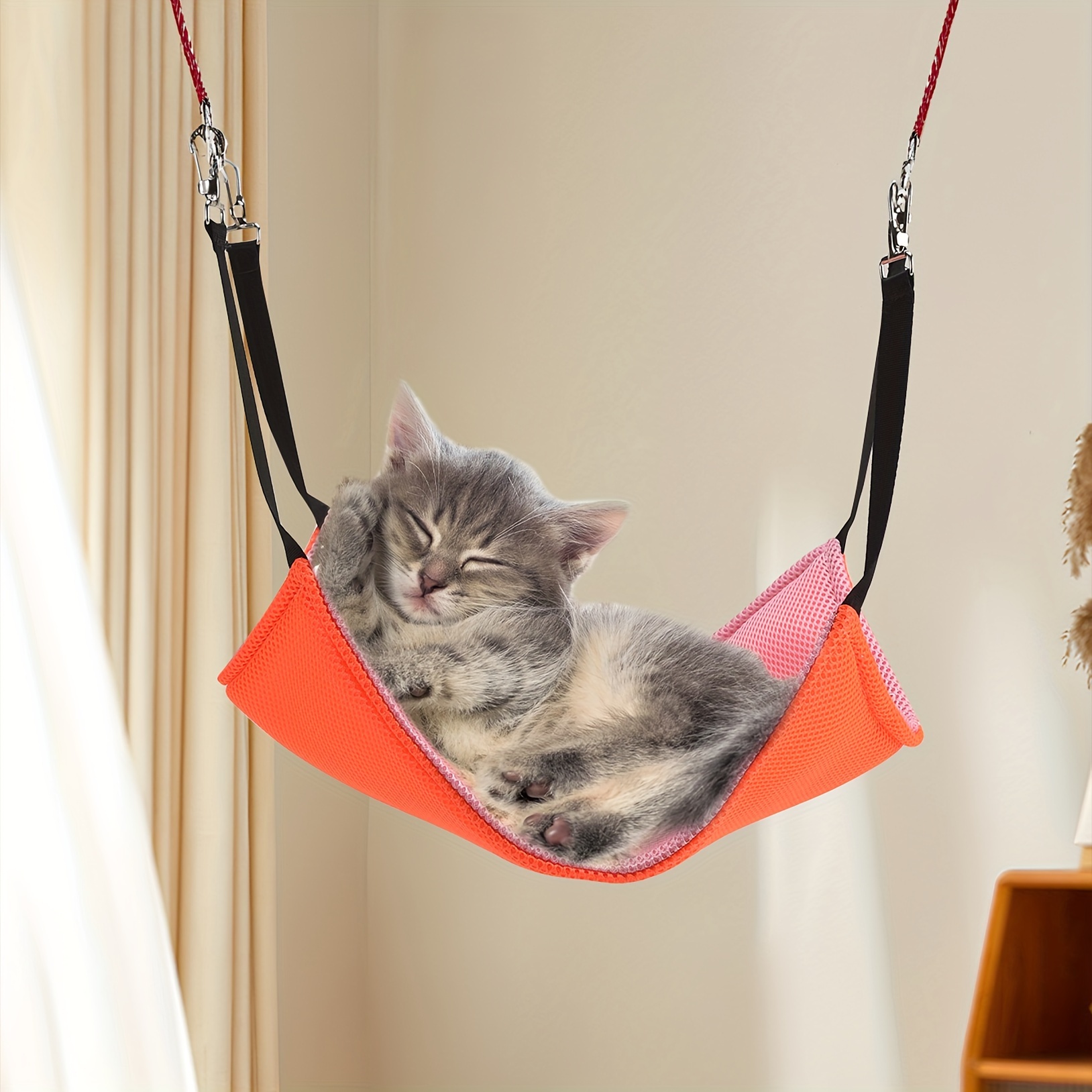 breathable cat hammock summer hanging pet swing basket hook Temu