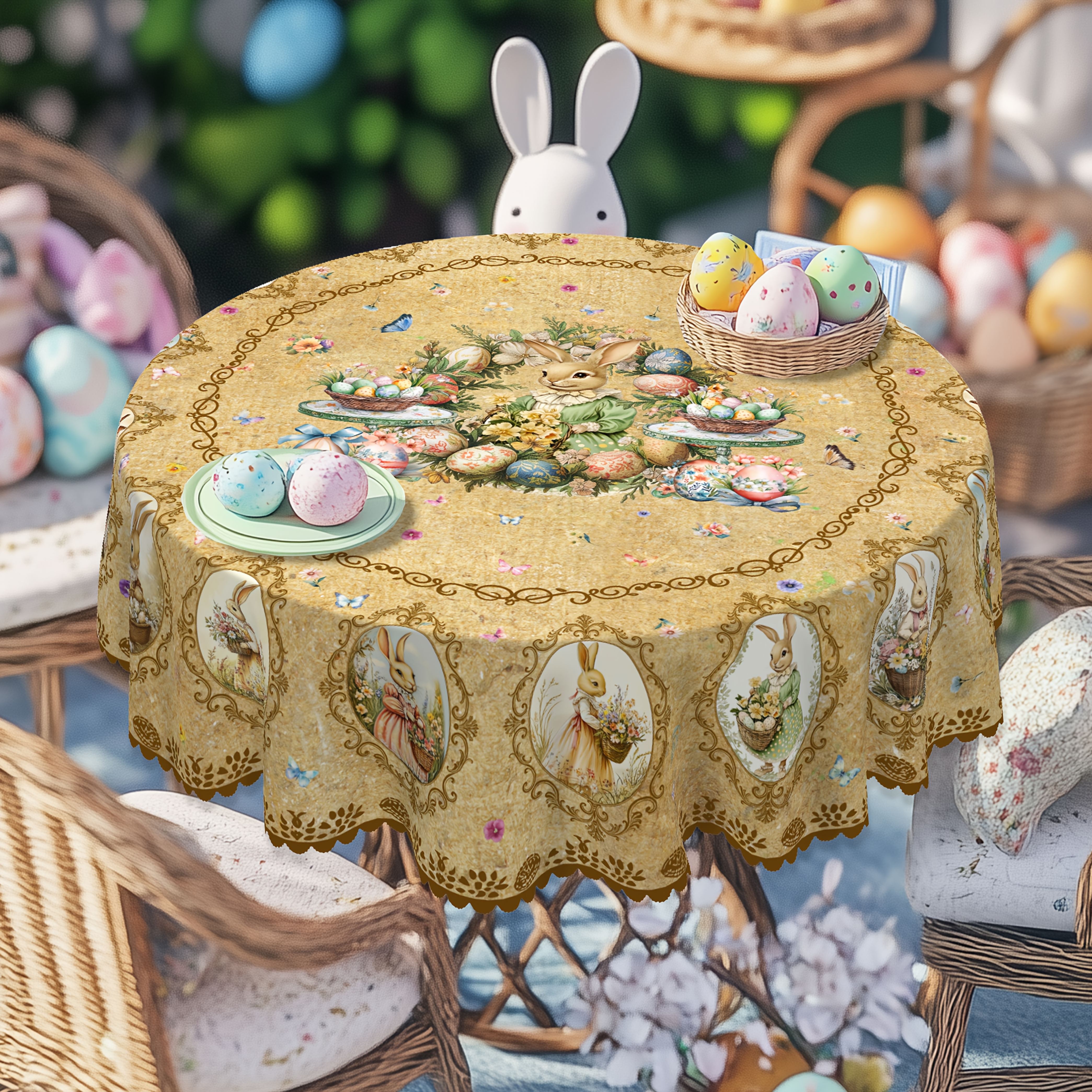 

1pc Vintage Easter Theme Tablecloth, Spring Floral Bunny Egg For Easter Decor, Waterproof Stain Wrinkle Free, Indoor And Outdoor Table Cover, Perfect Gift For Home Kitchen Dining Decoration