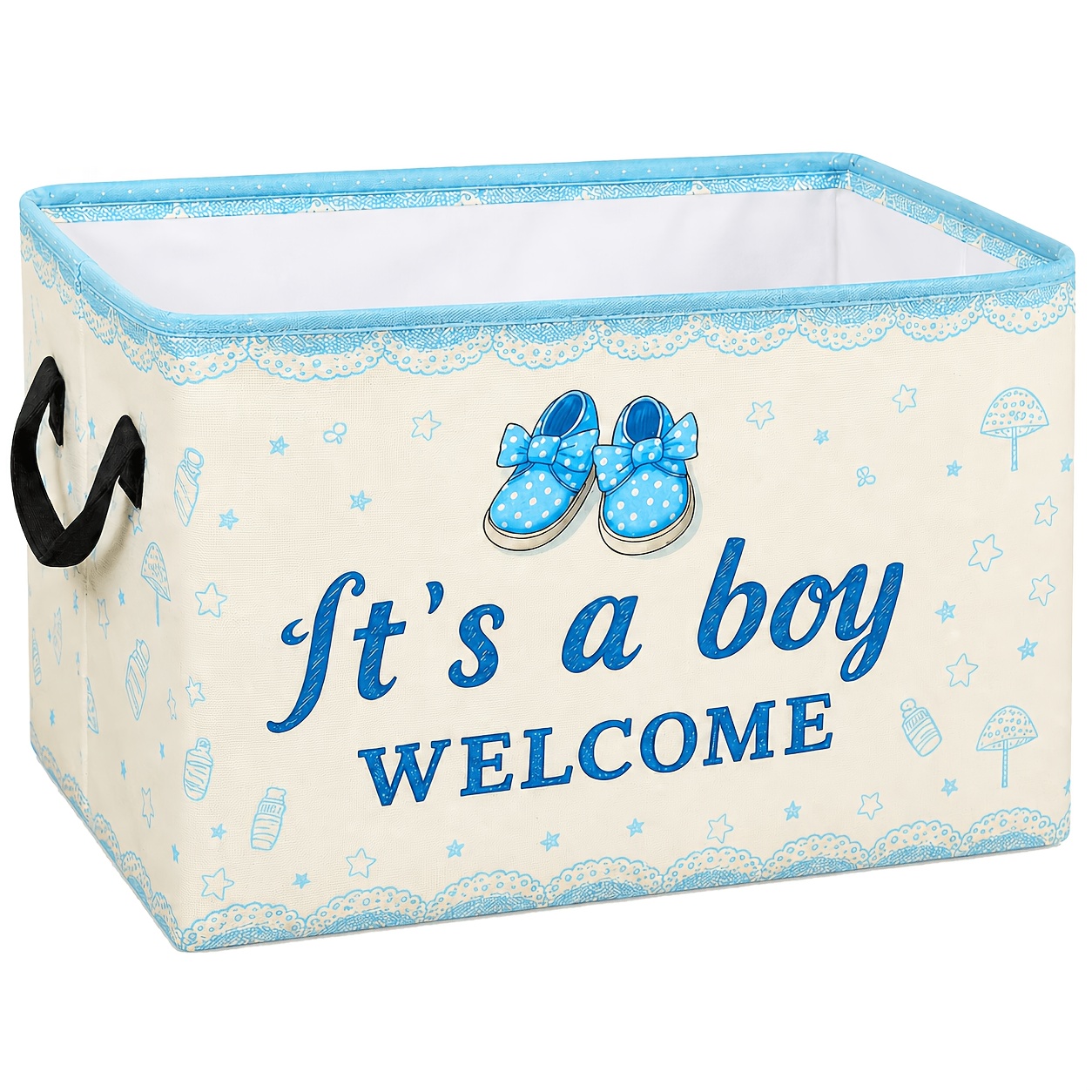 Back-To-School Storage Basket, 1pc Newborn Laundry Basket With "It'S A "/ "It'S A " Welcome Tag And Adorable Footprint Design Foldable Laundry Basket With Handle, Bathroom Storage Rac Laundry Basket / Room Decor Gift Basket, Shelf Baskets