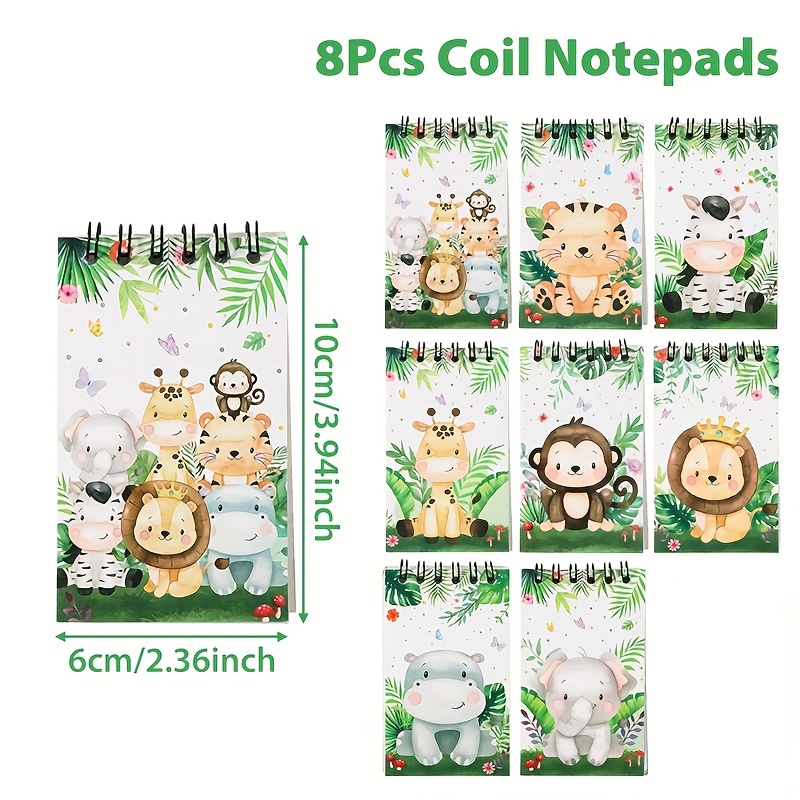 Image of Set Of 8, Jungle-themed Spiral Notebooks Featuring , Giraffes, And , Perfect For Jungle Animal-themed Parties, Birthday Celebrations, And Wedding Decorations, Ideal For Party Decor