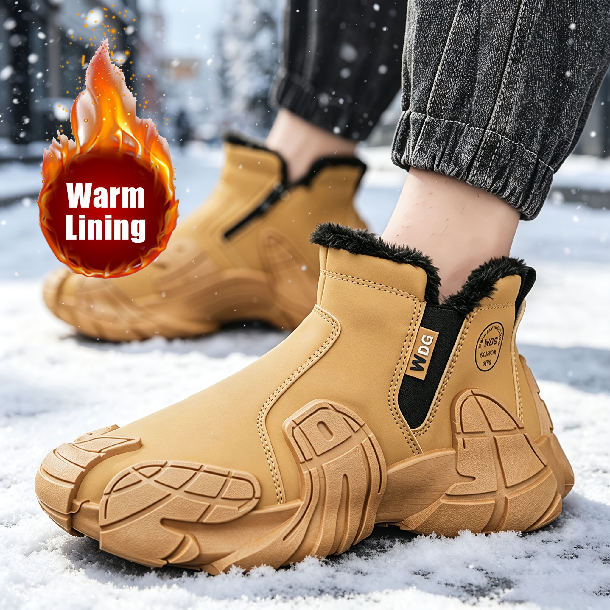 Solid Color Trendy Men Snow Boots, Rugged Outdoor Functional Shoes