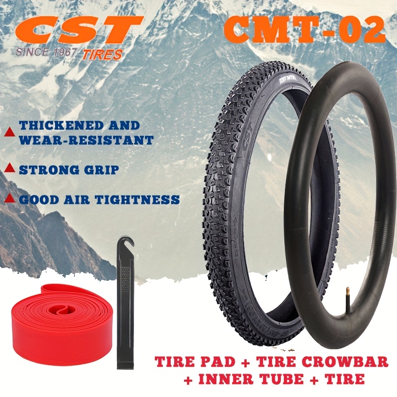 CST 自転車タイヤ CMT-02 20 24 26インチ X 1 95 マウンテンバイク アウトサイドタイヤ 耐摩耗ベルト インナーチューブ タイヤパッドとプライバー付き タイヤの グは インナーチューブのノズルは タイヤパッドの色は プライバーのスタイルは