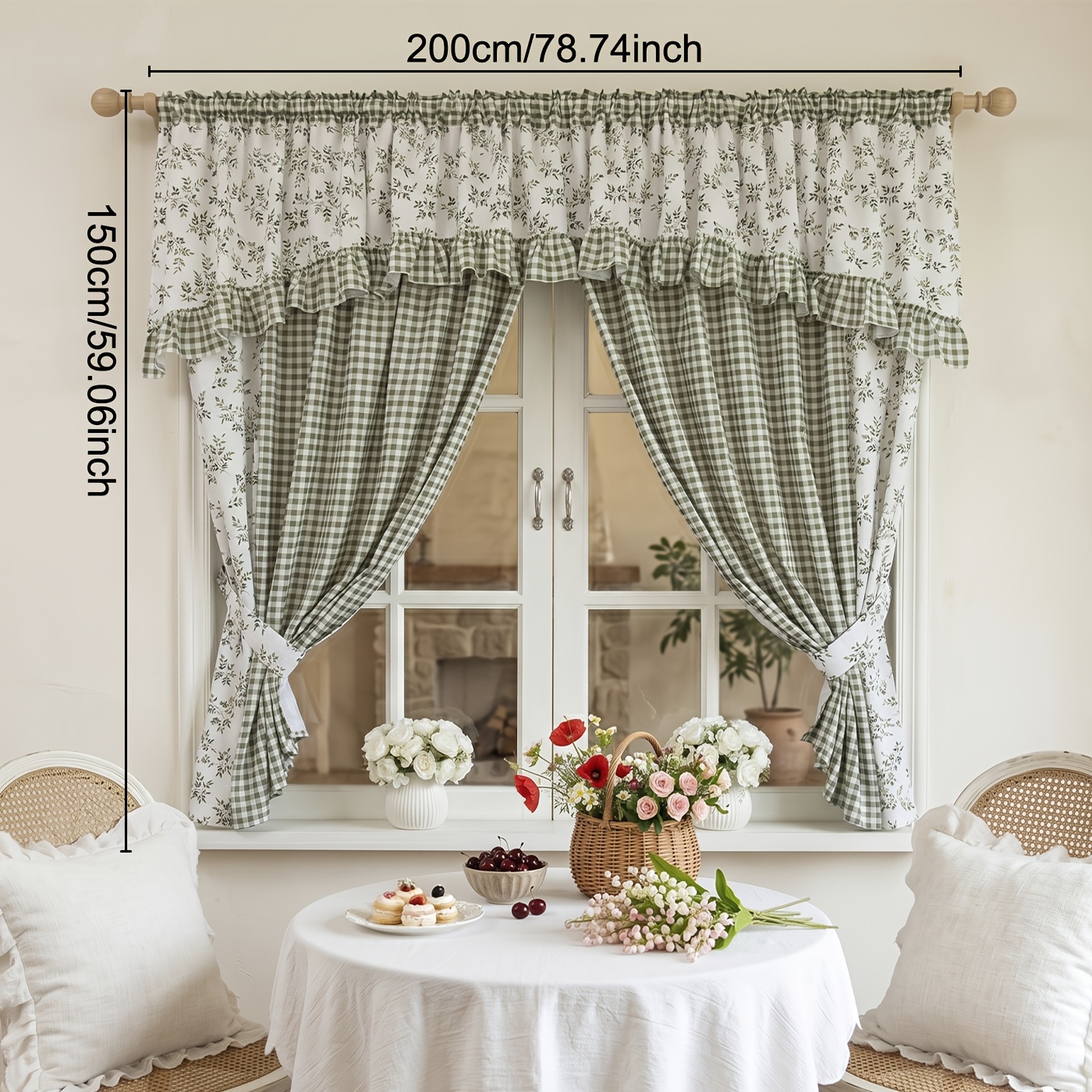 TEMU Parure de rideaux à carreaux verts , avec casséton et rideaux, pour chambre, salon, petites fenêtres, vitrées, style à , méthodes d'installation