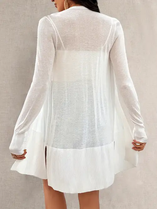 white sheer cardigan for dress Lace White Sheer Cardigan With Sleeves Ivory Front Tie Side Cut Out Sheer Duster Cardigan