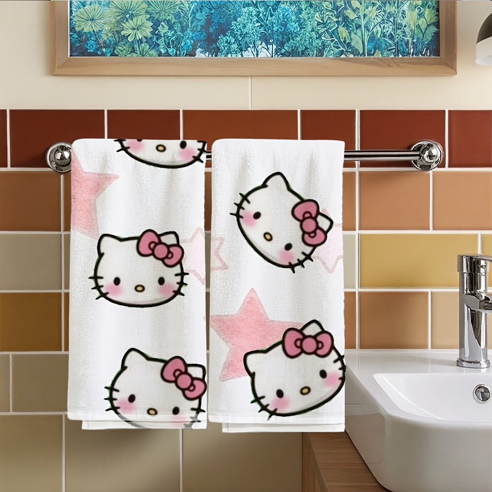 TEMU 2pcs Sanrio Hello Kitty Hand Towels Multifunctional Towels Soft Suitable For Bathroom Decoration, Perfect For Face And Hands, Halloween, Birthday, Perfect Valentine's Day Gift