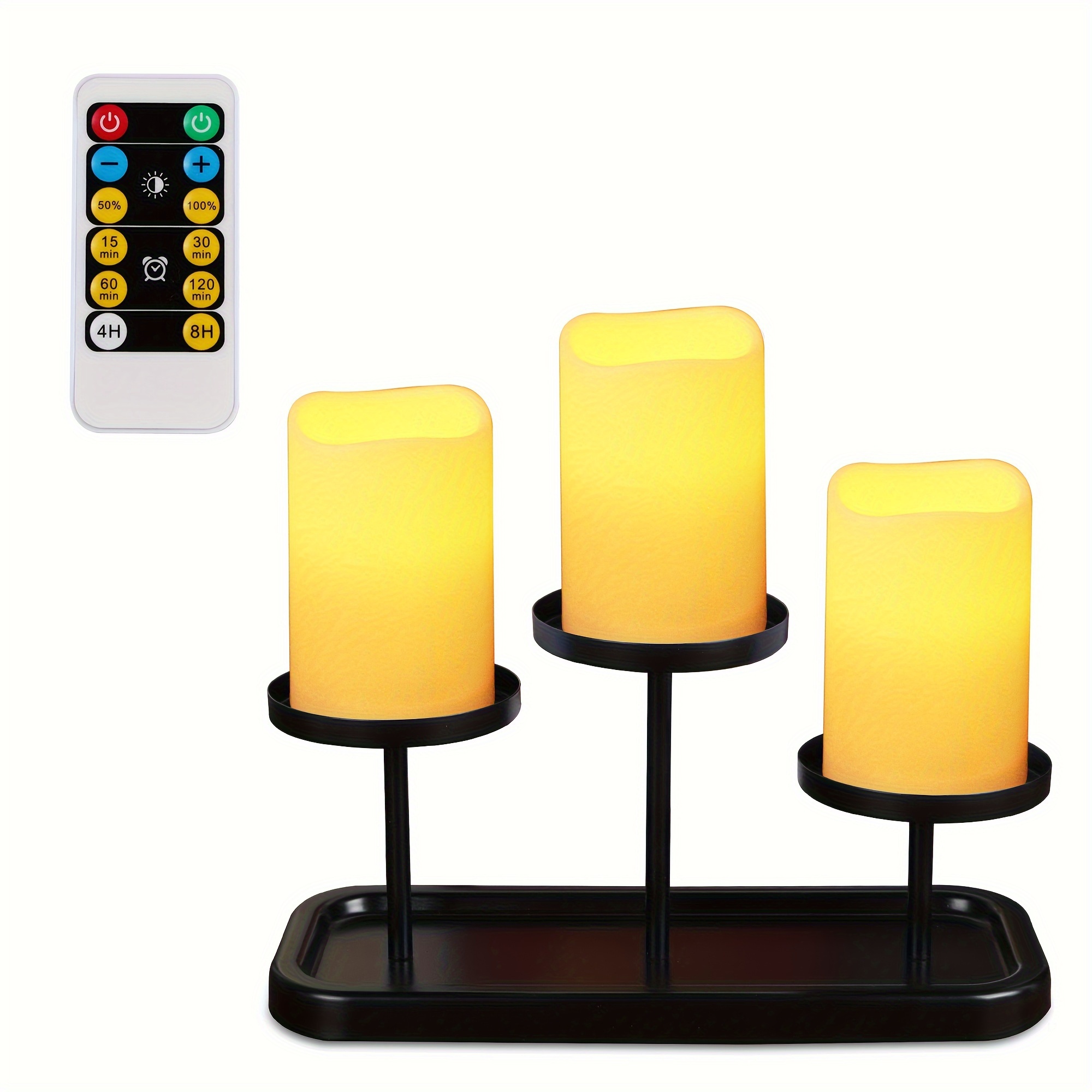 TEMU 3pack Pillar Candles With Holder, Remote Control Led Flameless Candles, Candle With 3arms Metal Holder, Battery Operated Candle By (not Included)