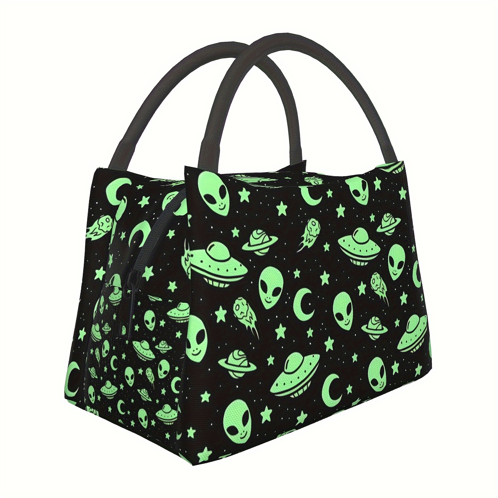 

Universal Portable Insulated Lunch Bag With Alien And Spaceship Pattern, Leakproof Polyester Cooler Tote For Camping, Picnic, Beach, Home, Office, And Outdoor Activities, 11x6.3x6.7 Inch - Pack Of 1