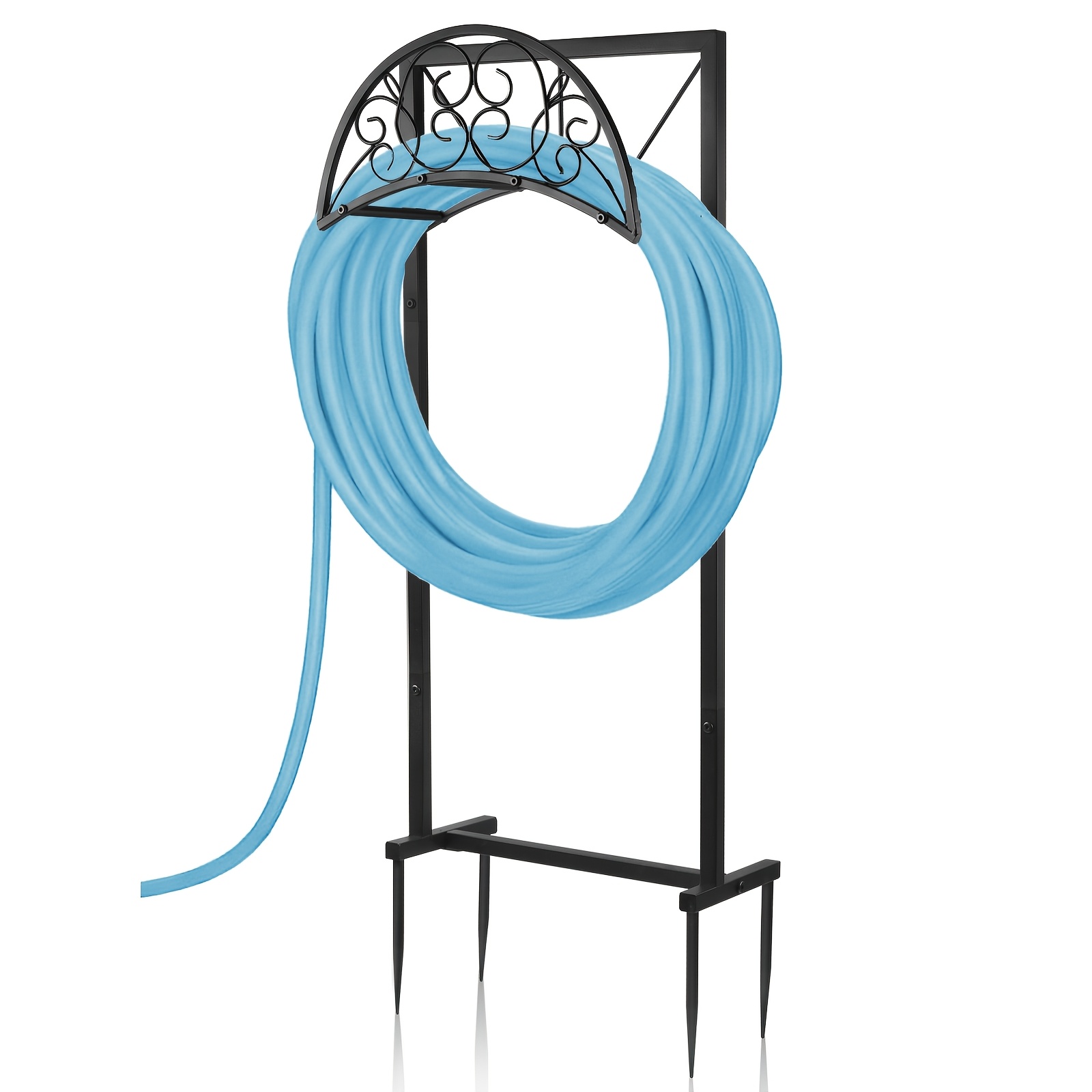 TEMU Freestanding Metal Holder For Garden Hoses, Of To 150 Feet Of Hose. This Heavy-duty, Rust-resistant Steel Storage Solution Is Designed For Outdoor Use In Yards And Lawns, And Is Easy To Assemble