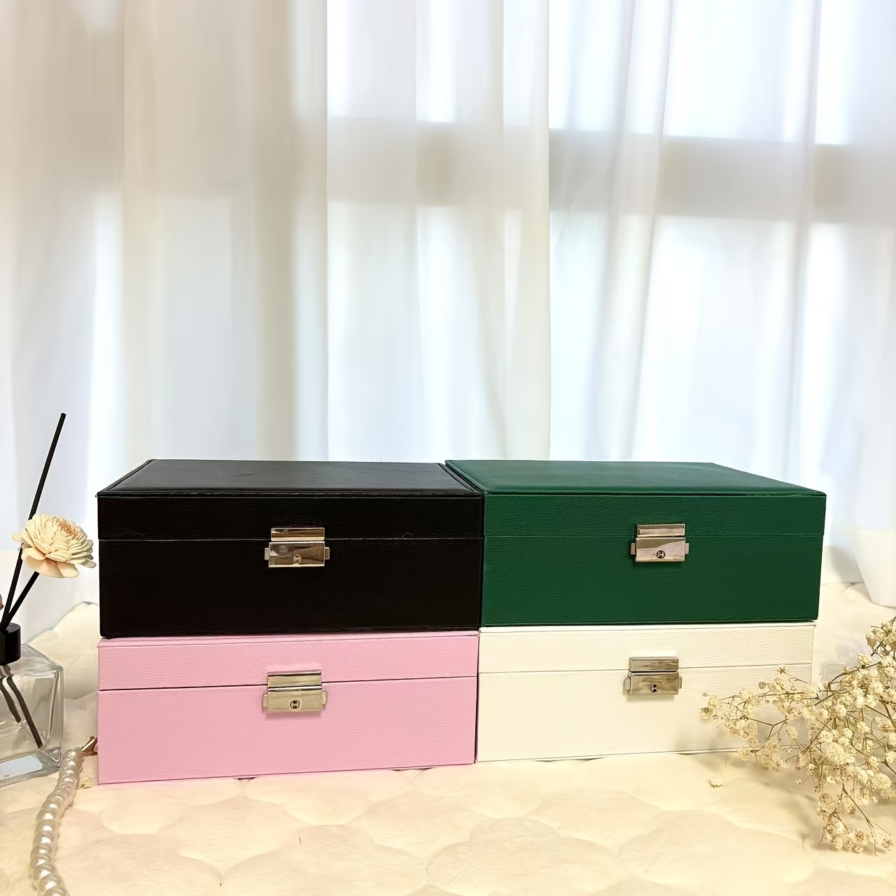 lockable jewelry organizer box with drawers multi layer anti   storage for necklaces earrings bracelets classic synthetic   leather design with fabric lining   home vanity display holiday gifts halloween thanksgiving jewelry box jewelry boxes Product details 3