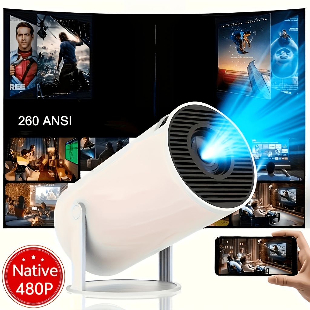 TEMU Mini Portable Projector Native 480p, 260lumen Ansi Smart Projector With Wifi 6, Adjustable Screen, 180° Rotation, Built-in Android 11.0 Os, ,