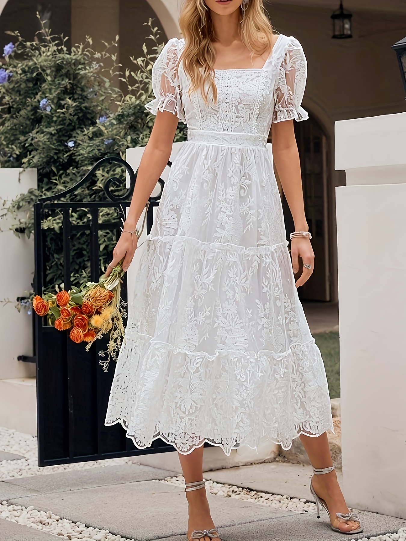 sachin and babi light blue dress Plus Size - Midi Embroidered Mesh Dress