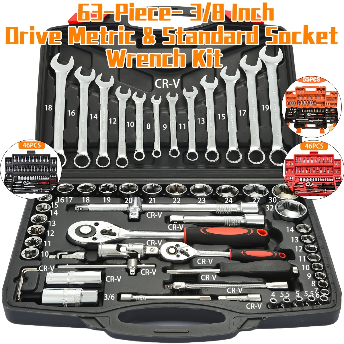 TEMU Faxhion 63/55/46pcs High-end Professional Tool Sets, Auto/ Bicycle Maintenance Machinery Sets, Racing- Parts Maintenance Ratchet Wrenches Or Other Auto Maintenance Parts Tool Sets.