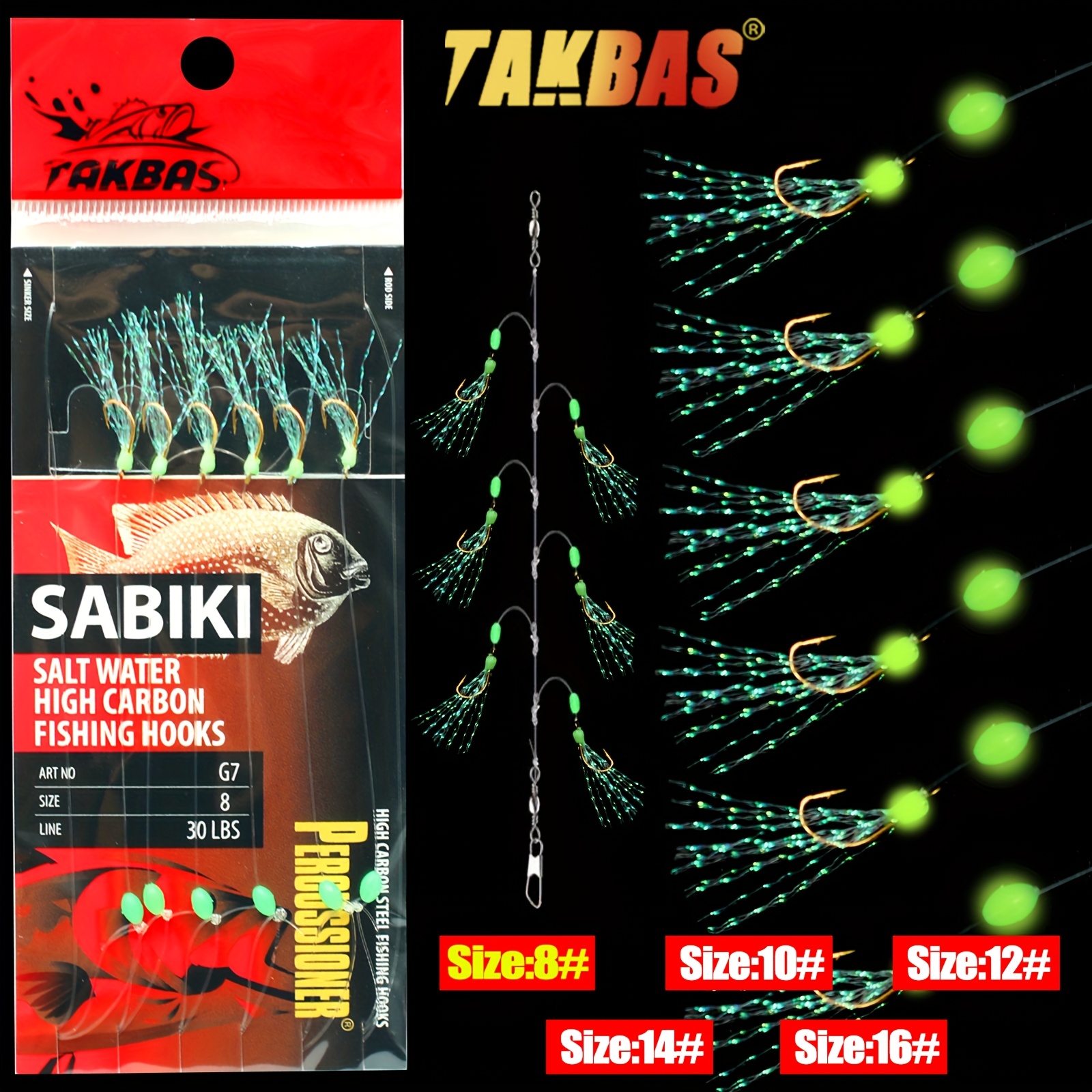 TEMU 1 Paquete/6 Anzuelos Sabiki, Anzuelos de Pesca de Carbono, Señuelos de Barbo con Anzuelo para , Señuelos de Pesca para , Barbo, , de Pesca