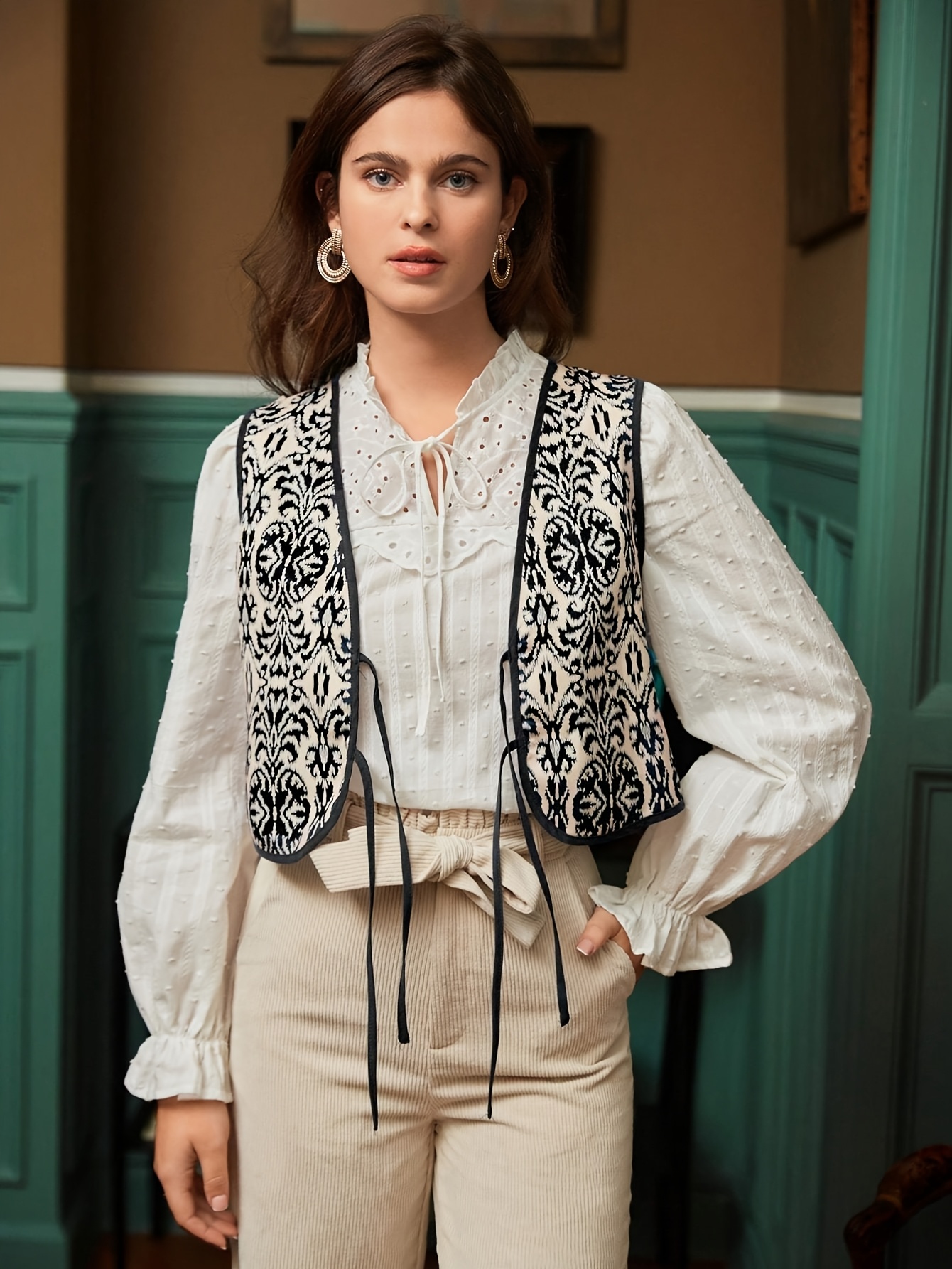 womens vintage y2k boho tank top open front tie vest jacket Temu