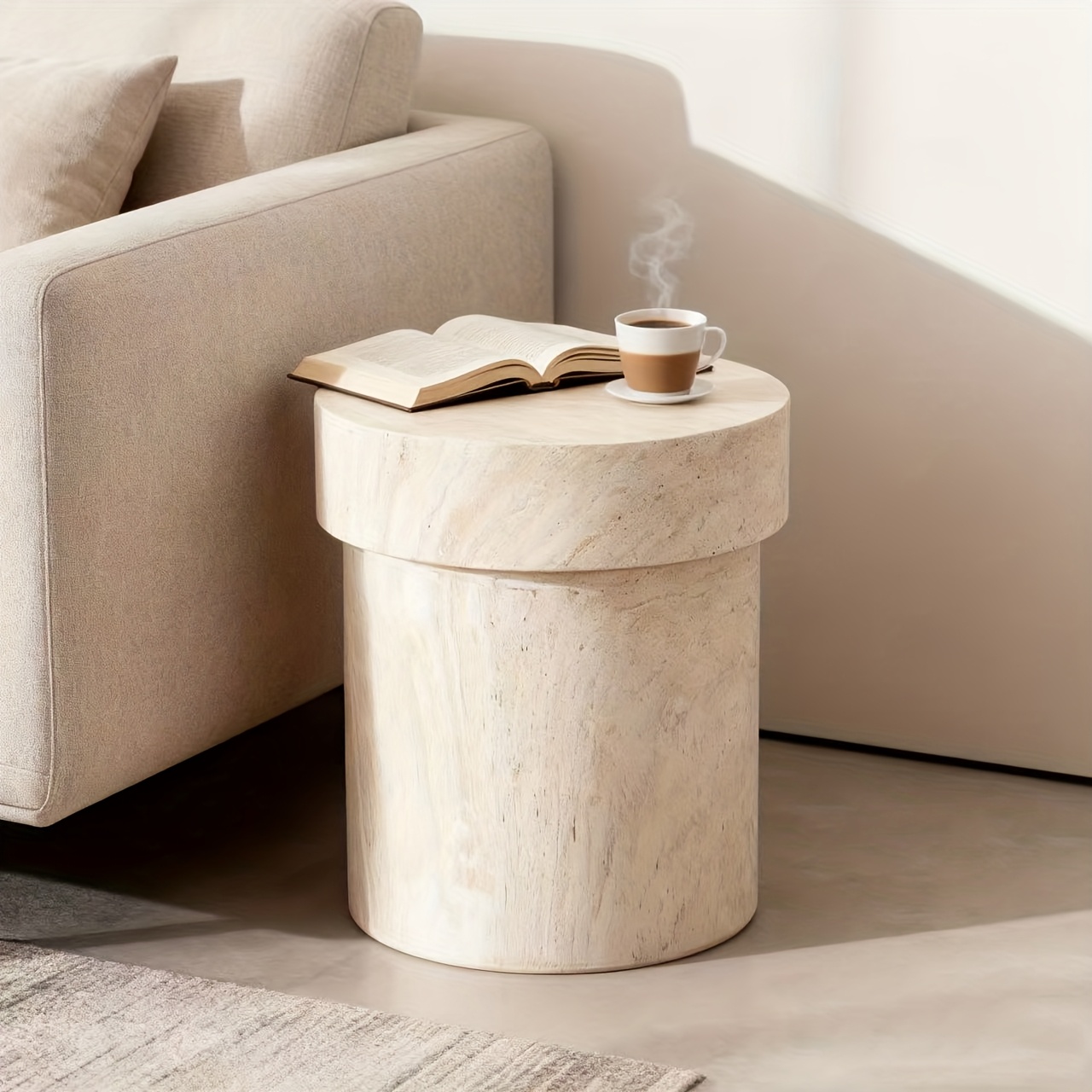 1pc Vintage Natural Stone Side Table, Luxury Bedside Table for Bedroom, Light Luxury Style Accent Table for Living Room
