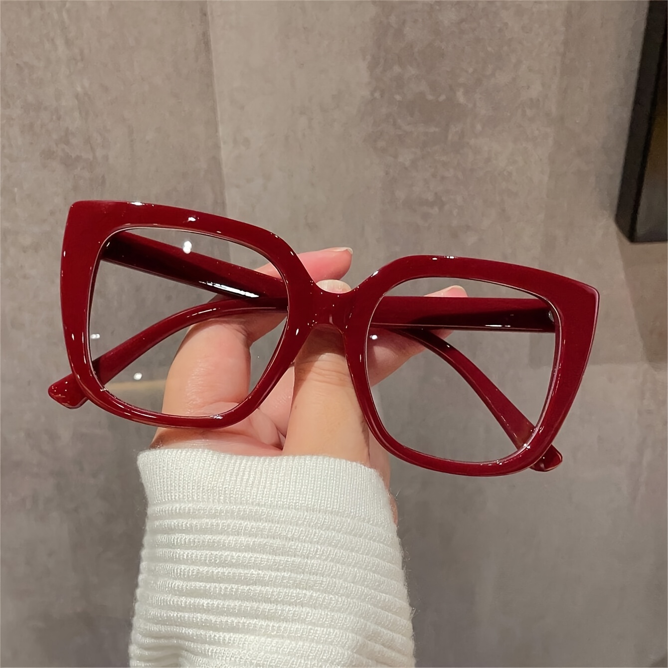 womens large square glasses burgundy non eyewear minimalist  display picture 3