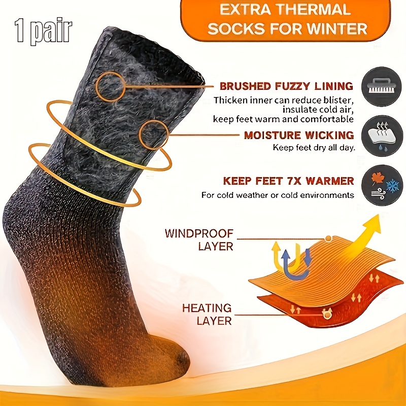 1 pair of extra thick winter socks with plush lining soft comfortable and   warm   hiking socks feature reinforced toes and heels made from a soft durable and cold resistant blend   outdoor activities   offer a snug