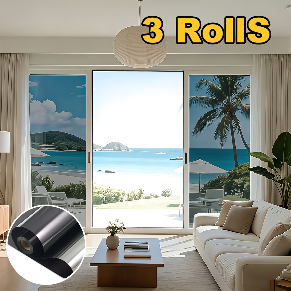 3 Rolls Of Heat Insulating Window Film, Privacy Film, Heat Blocking, Cooling, And Protection, Suitable For , Apartments, And Offices, With Static Cling