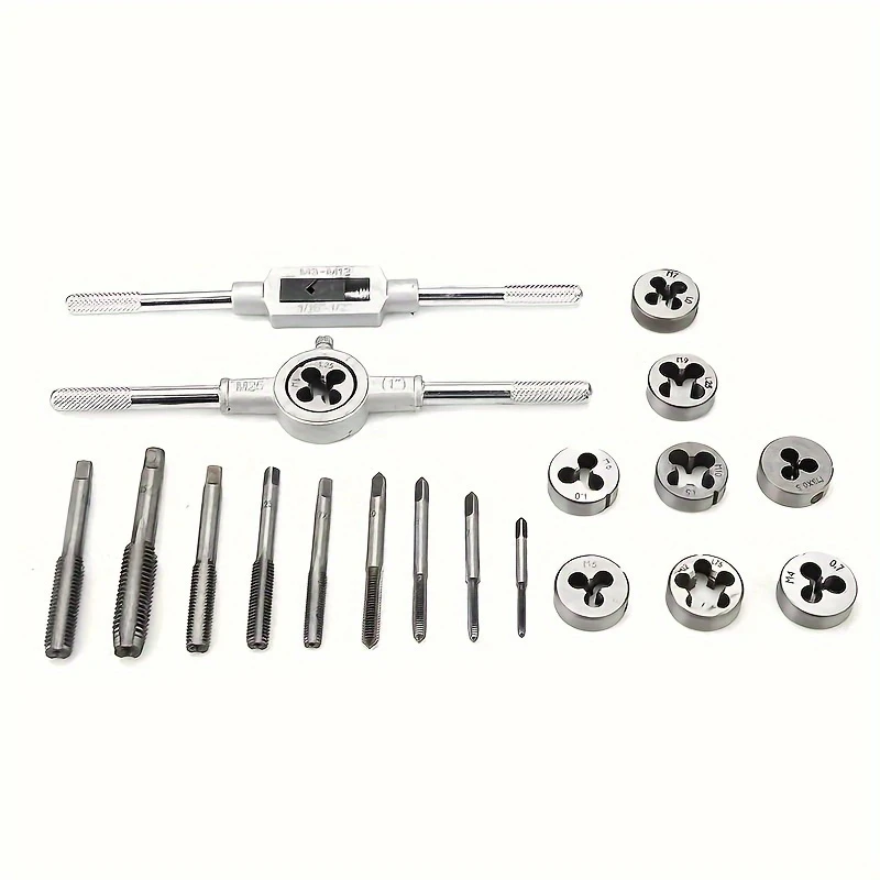 20pcs tap and die set with wrench handle metric sizes to m12 complete threading tool kit with storage box for projects details 2