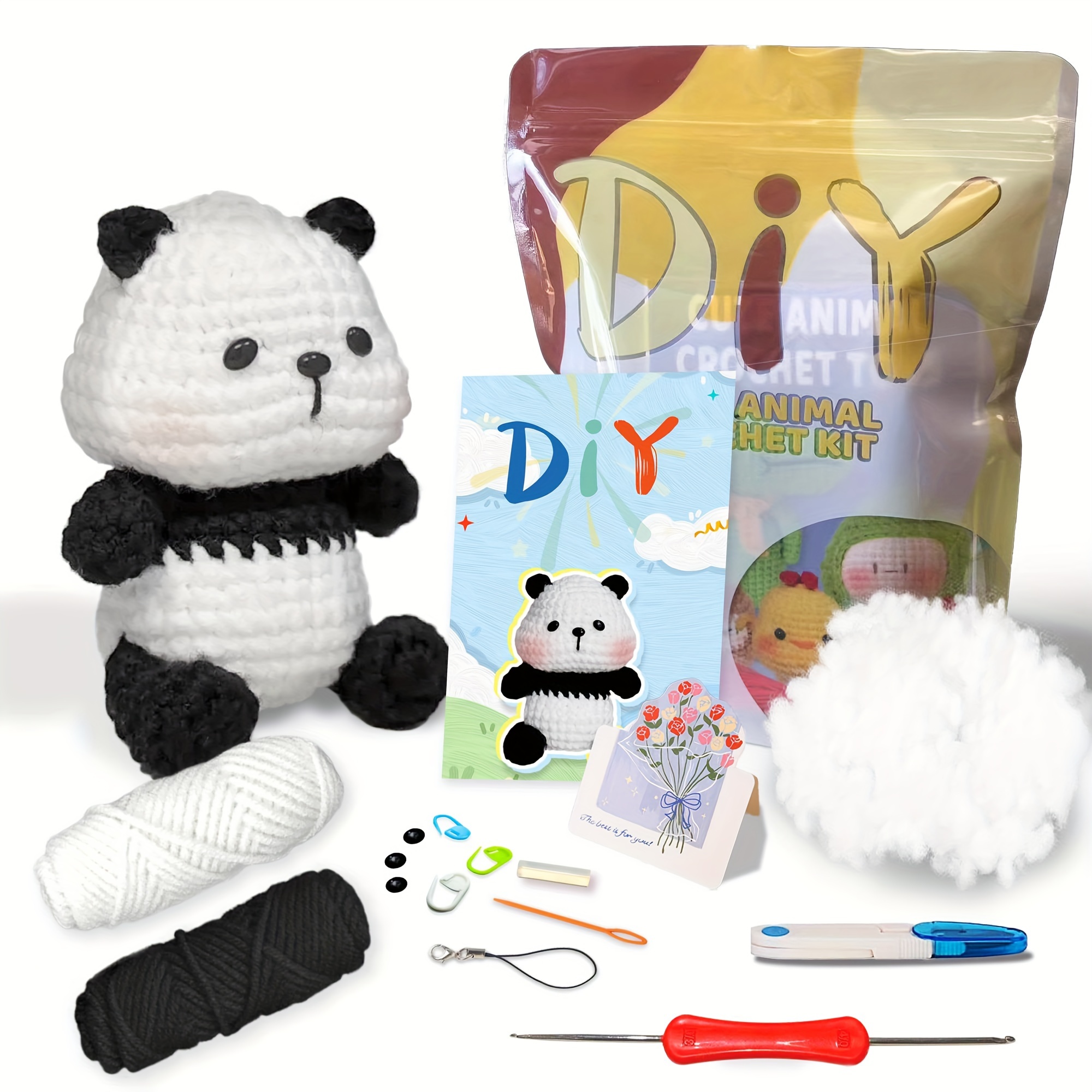 

1pc, panda crochet knitting entry-level set, suitable for beginners and enthusiasts crochet sets, yarn, polyester fiber, seam markers, plastic eyes and instructions, accessories in random colors