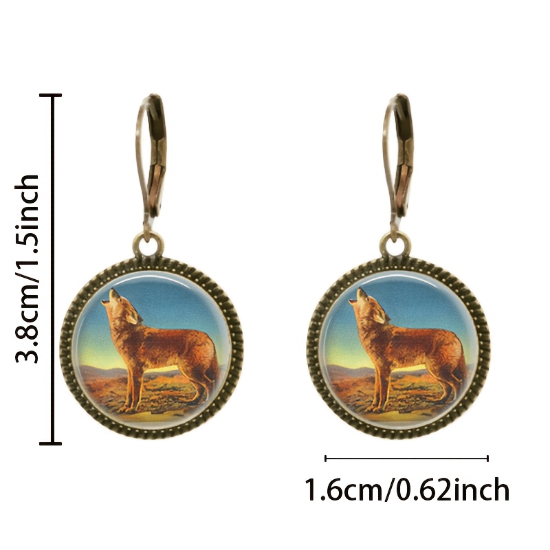 2pc Blue Wolf Howling Pendant Earrings Set with Ear Hooks