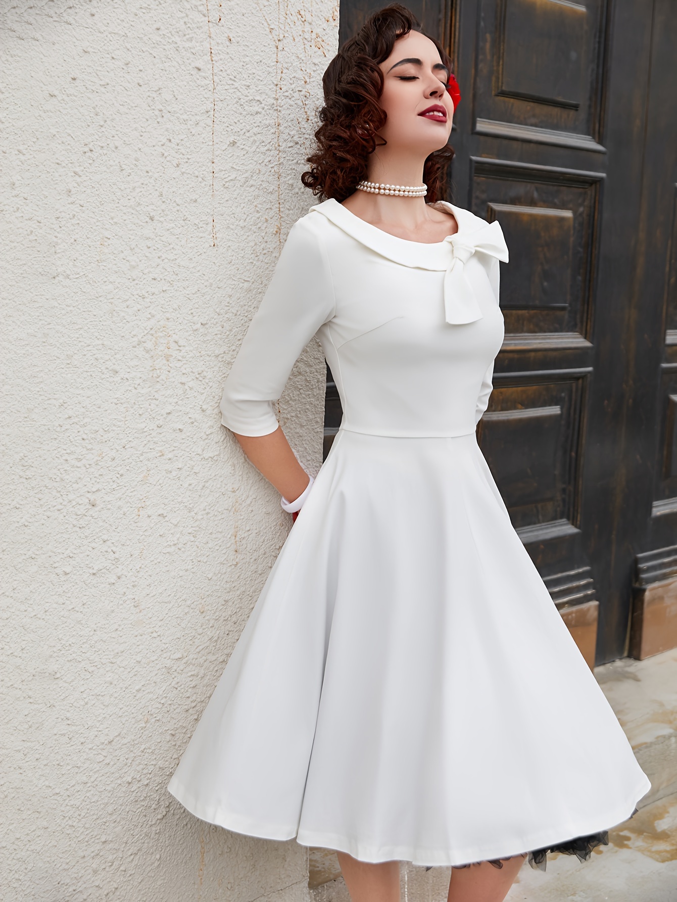 elegant fashion round neck 3 4 sleeve casual date a line - Temu